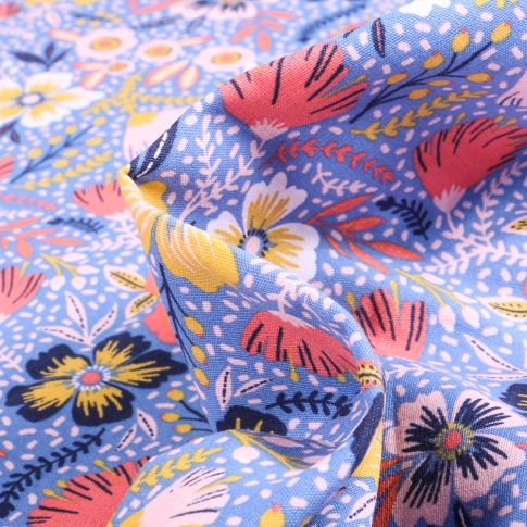Tissu Coton imprimé Rizy sur fond Bleu