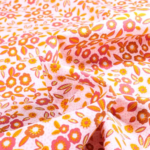 Tissu Coton imprimé Riza sur fond Ecru