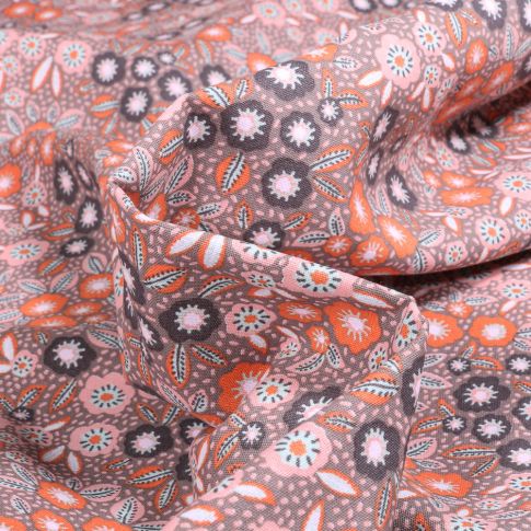 Tissu Coton imprimé Riza sur fond Gris