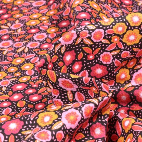 Tissu Coton enduit Carlita sur fond Noir