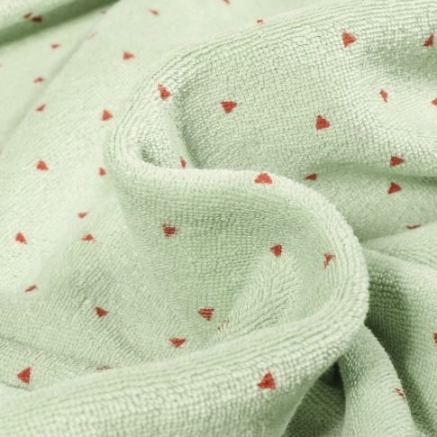 Tissu Jersey Velours Eponge Mini triangle sur fond Vert menthe