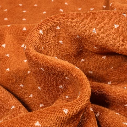 Tissu Jersey Velours Eponge Mini triangle sur fond Rouille