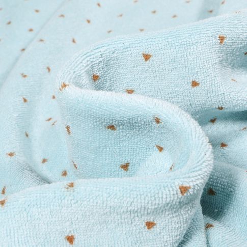 Tissu Jersey Velours Eponge Mini triangle sur fond Bleu ciel
