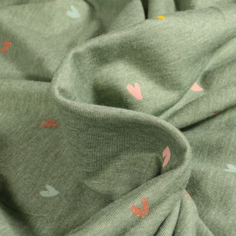 Tissu Jersey Coton Mini coeur sur fond Vert amande
