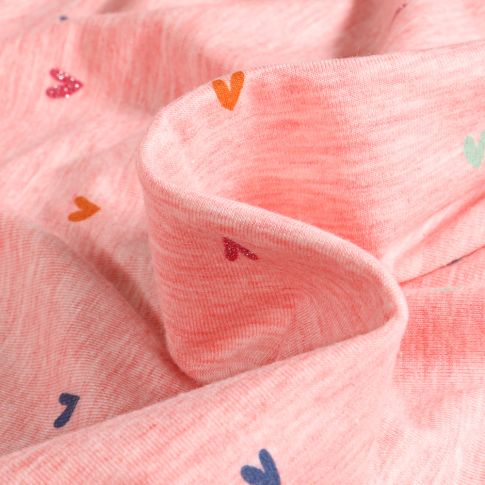 Tissu Jersey Coton Mini coeur sur fond Rose chiné