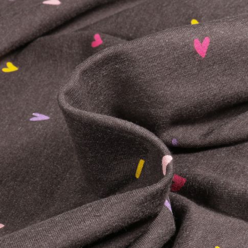 Tissu Jersey Coton Mini coeur sur fond Noir