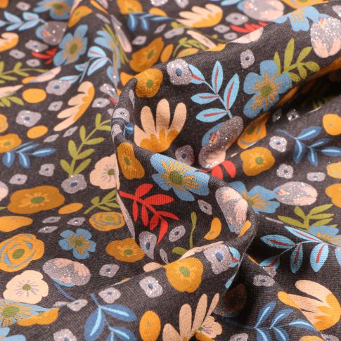 Tissu Sweat léger Edelweiss sur fond Gris foncé chiné