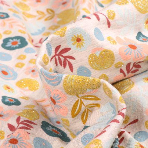 Tissu Sweat léger Edelweiss sur fond Beige chiné