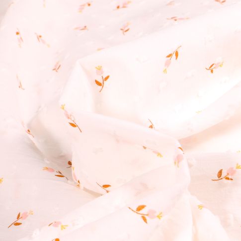 Tissu Plumetis Coton Tulipes sur fond Blanc