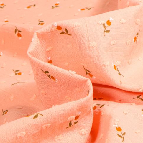 Tissu Plumetis Coton Tulipes sur fond Saumon