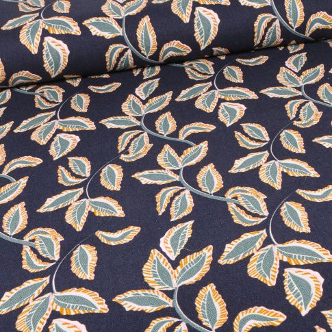 Tissu Lin Viscose Marcia sur fond Bleu marine