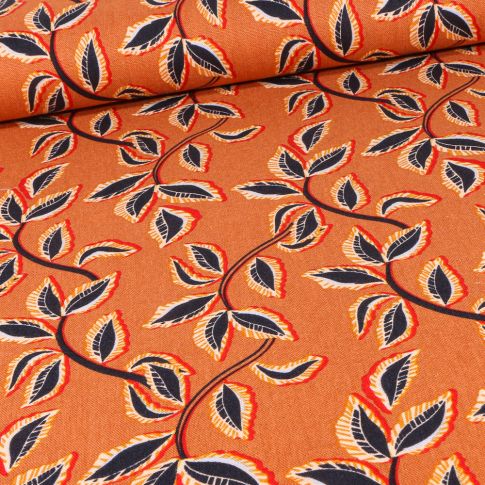 Tissu Lin Viscose Marcia sur fond Ocre