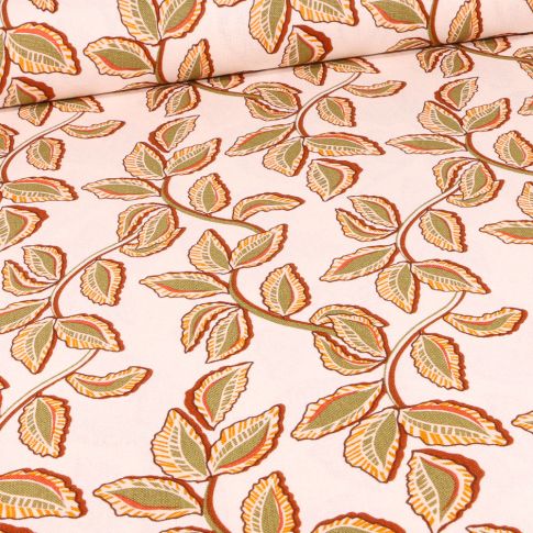 Tissu Lin Viscose Marcia sur fond Ecru