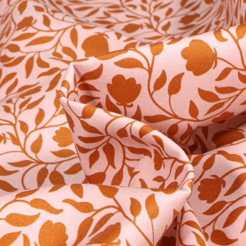 Tissu Coton Satiné extensible Ludmi sur fond Rose nude
