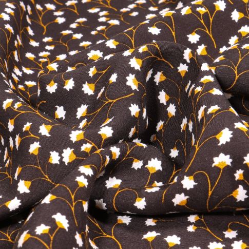 Tissu Viscose Garence sur fond Noir
