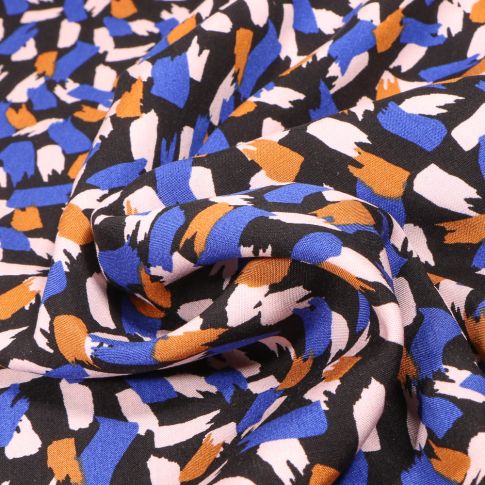 Tissu Viscose Gentiane sur fond Noir