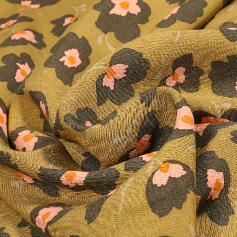 Tissu Viscose Renatta sur fond Vert kaki