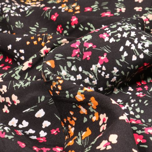 Tissu Viscose Dahlia sur fond Noir