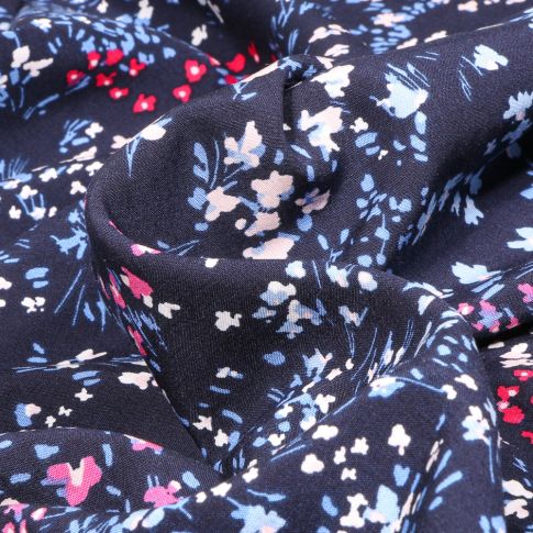 Tissu Viscose Dahlia sur fond Bleu marine