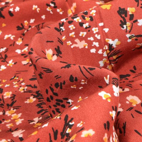 Tissu Viscose Dahlia sur fond Brique