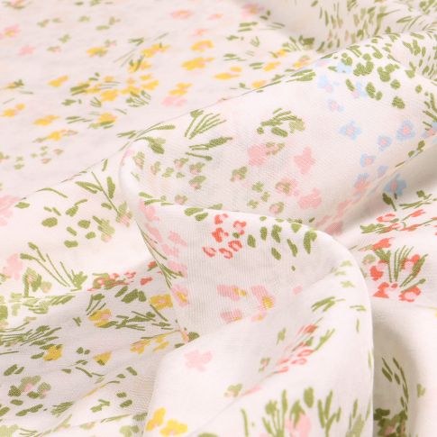Tissu Viscose Dahlia sur fond Blanc