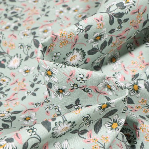Tissu Coton enduit Angélique sur fond Vert menthe clair
