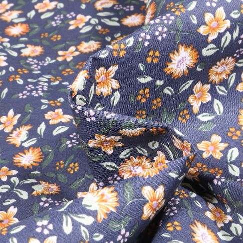 Tissu Coton enduit Angélique sur fond Bleu