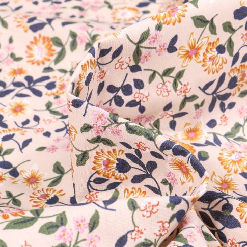 Tissu Coton enduit Angélique sur fond Ecru