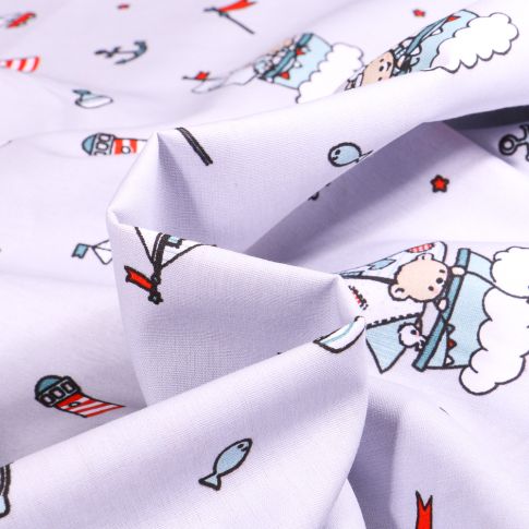 Tissu Coton imprimé Petits ourson marin sur fond Gris
