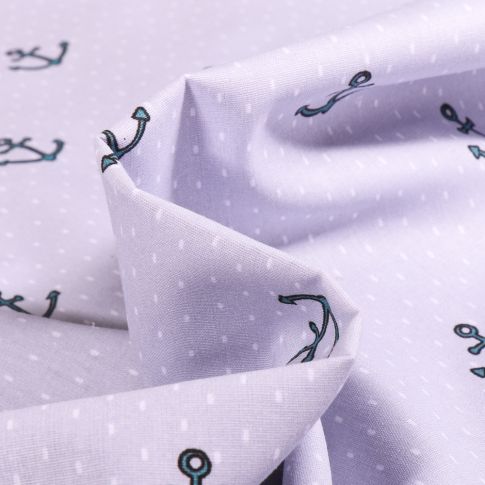 Tissu Coton imprimé Ancres marine sur fond Gris
