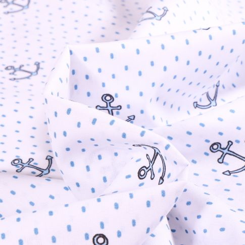 Tissu Coton imprimé Ancres marine sur fond Blanc