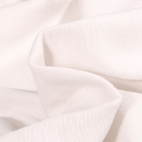 Tissu Voile de Coton Texturée strié sur fond Blanc