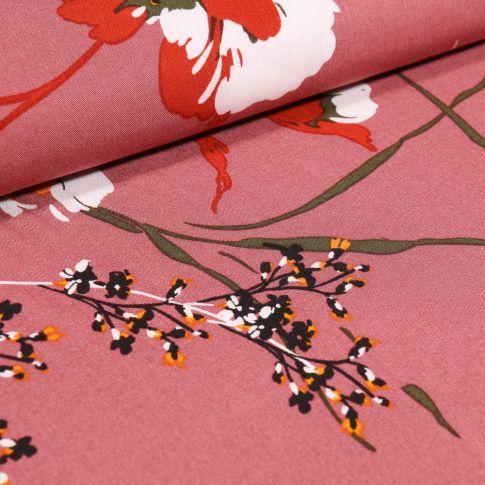 Tissu Viscose Karina sur fond Vieux rose