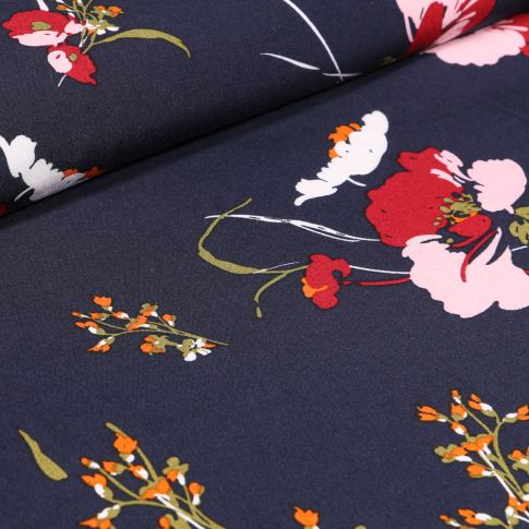 Tissu Viscose Karina sur fond Bleu marine