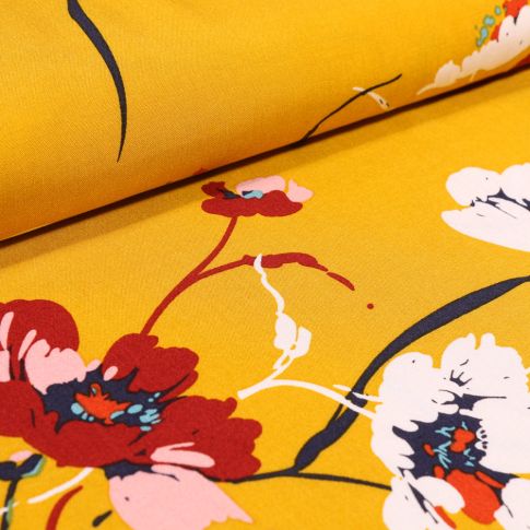Tissu Viscose Karina sur fond Jaune