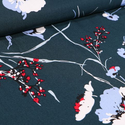 Tissu Viscose Karina sur fond Bleu pétrole