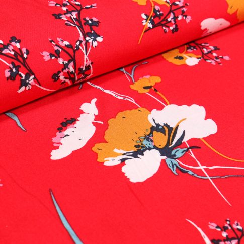 Tissu Viscose Karina sur fond Rouge