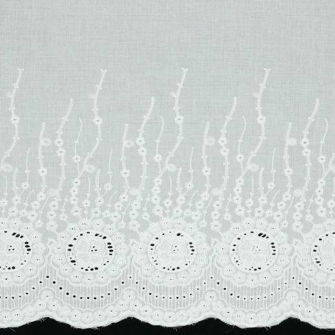 Tissu Voile de Coton ajouré brodé uni Blanc