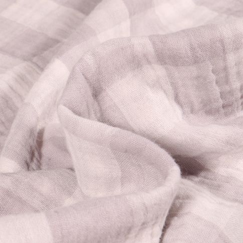 Tissu Double gaze reversible Vichy sur fond Gris clair