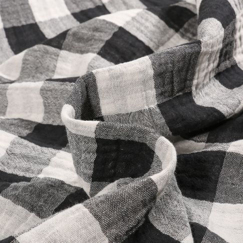 Tissu Double gaze reversible à carreaux Tess sur fond Noir