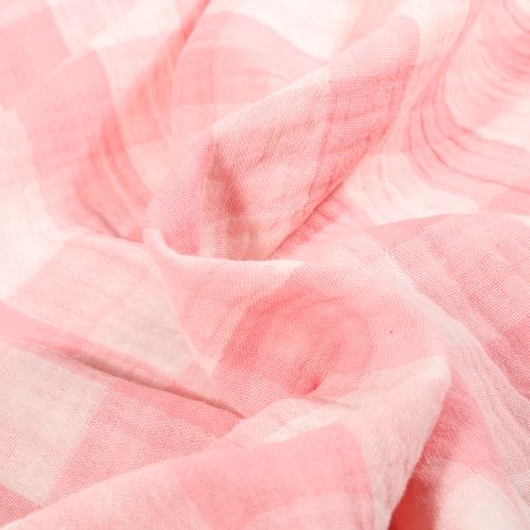 Tissu Double gaze reversible à carreaux Tess sur fond Rose blush