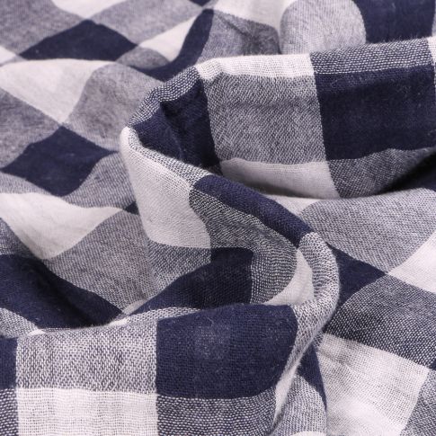 Tissu Double gaze reversible Vichy sur fond Bleu marine
