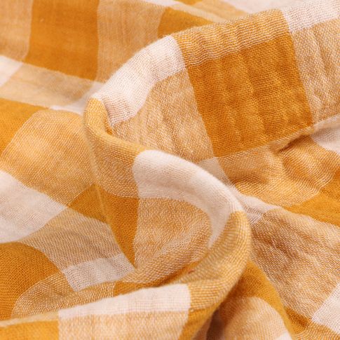 Tissu Double gaze reversible Vichy sur fond Ocre