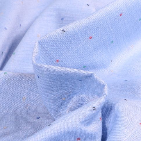 Tissu Chambray léger Pointillés multicolores sur fond Bleu clair