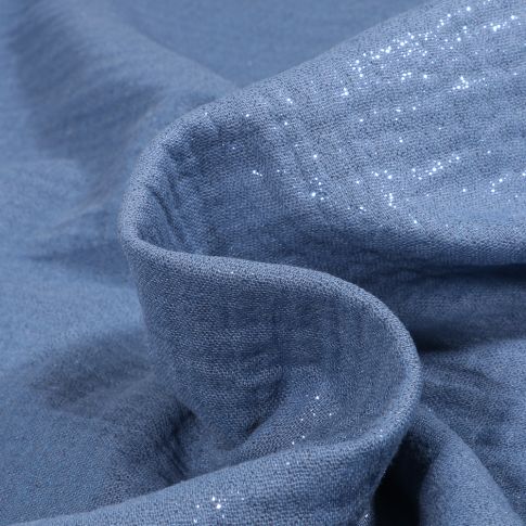 Tissu Double gaze Pailleté uni Bleu