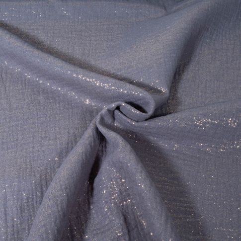 Tissu Double gaze Pailleté uni Bleu denim