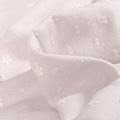 Tissu Plumetis Coton Petites fleurs brodées sur fond Gris clair