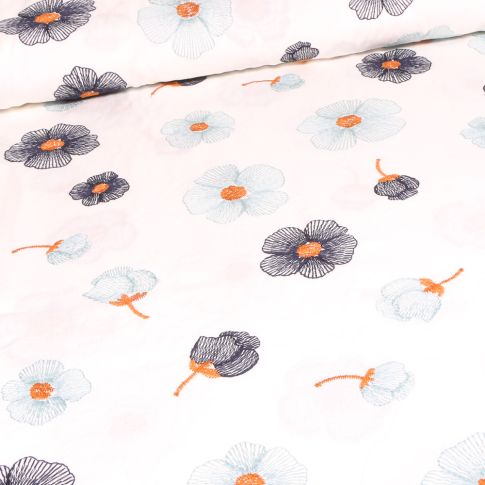 Tissu Viscose brodé Génésis sur fond Blanc