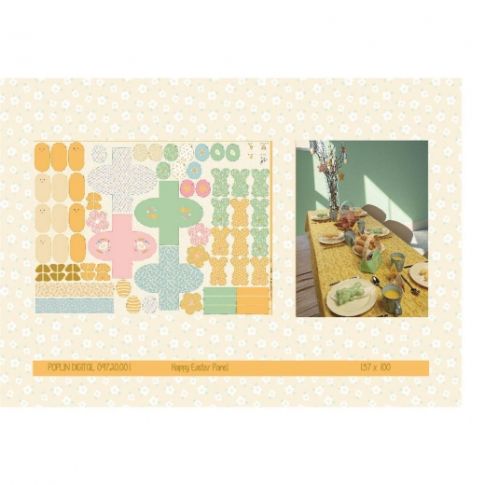 Tissu Panneau Coton 100 cm Happy Easter Jaune