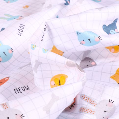 Tissu Coton imprimé Animals sur fond Blanc